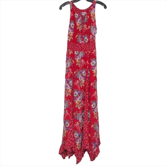 Bila Bohemian Ruffled Handkerchief Maxi Dress Floral Smocked SIZE SMALL NWT - Picture 2 of 16